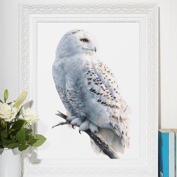 Watercolor Snowy Owl Portrait Wall Art Print, Unframed - Mystic Winter Grace - Picture 6 of 6